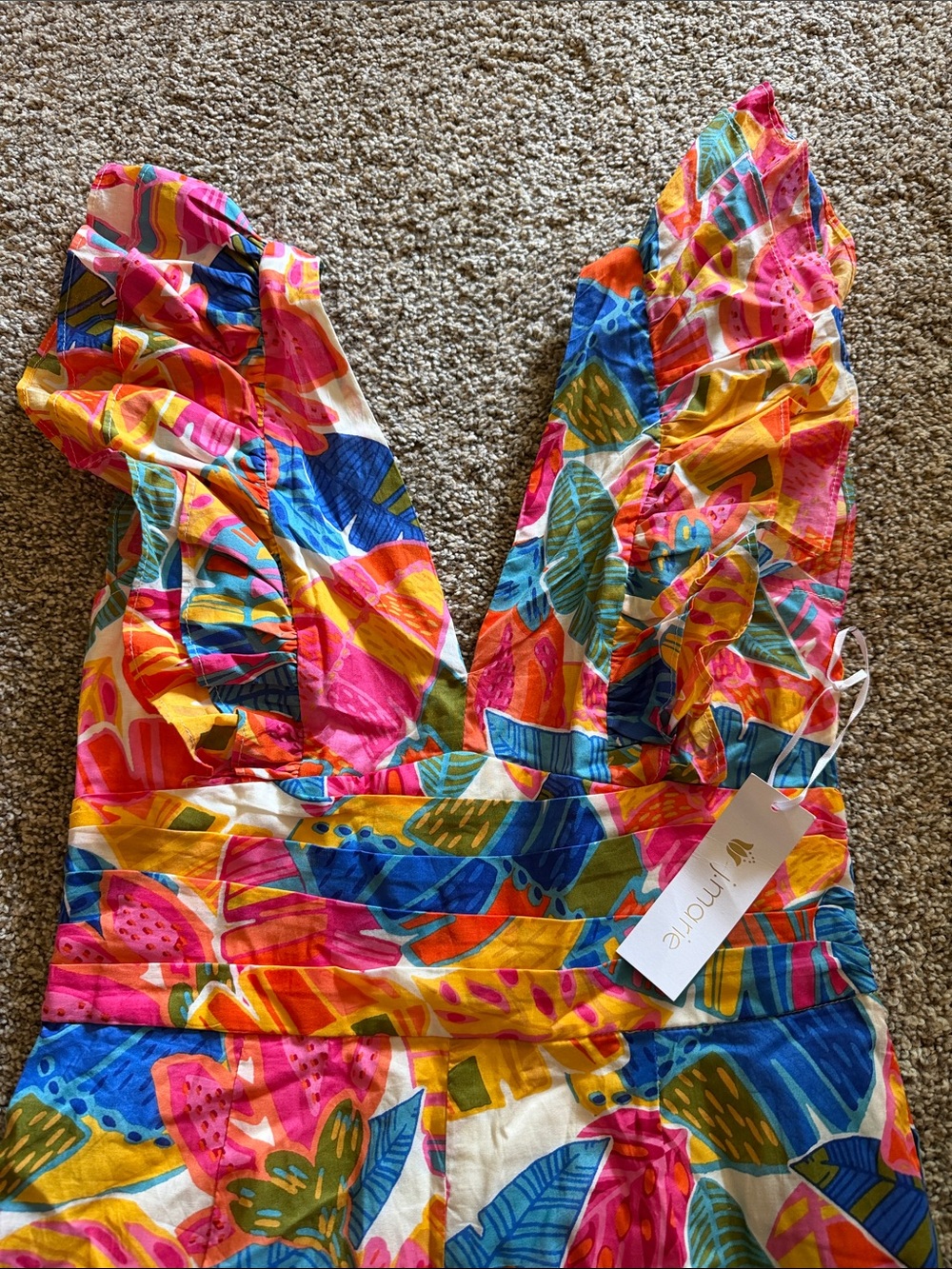 NWT J. Marie “Alana” Tropical V‑Neck Flutter Sleeve Romper Size XS Beach Cotton - Picture 2 of 9
